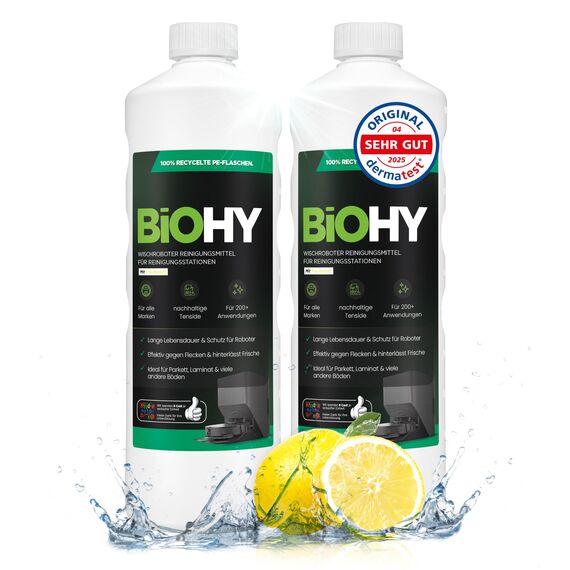BiOHY Wischroboter Reinigungsmittel für Reinigungsstationen (2 x 1 liter) | Verlängert die Lebensdauer der Absaugstation | Schaumarmes Bodenreiniger Konzentrat