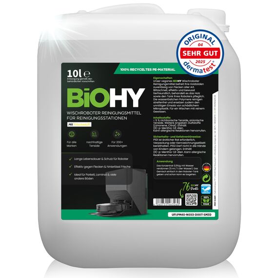BiOHY Wischroboter Reinigungsmittel für Reinigungsstationen (10 Liter Kanister) | Verlängert die Lebensdauer der Absaugstation | Schaumarmes Bodenreiniger Konzentrat