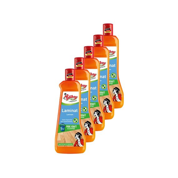 Poliboy - Laminat Pflege - Konzentrat mit Orangenöl - auch für Kork und Linoleum - Bodenreinigung - 5er Pack - 5x500 ml (2,5 Liter) - Made in Germany