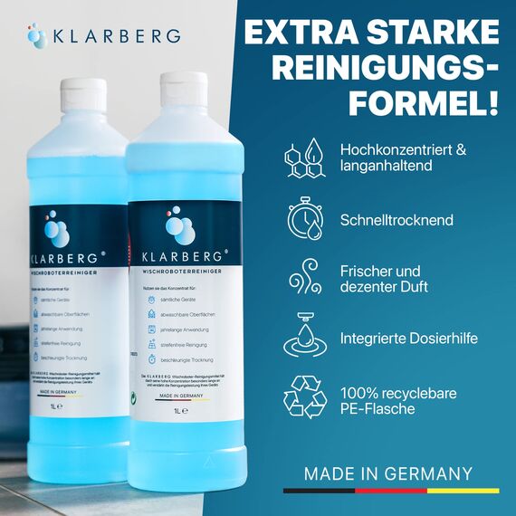 KLARBERG® 1L Bodenreiniger Wischroboter Reinigungsmittel Konzentrat 1:100 I Frischer Duft mit unserem Reinigungsmittel für Saugwischer I Das Saugroboter reinigt Laminat, Fliesen uvm.