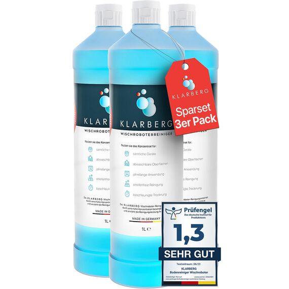 KLARBERG® 3x1L Bodenreiniger Wischroboter Reinigungsmittel Konzentrat 1:100 I Frischer Duft mit unserem Reinigungsmittel für Saugwischer I Saugroboter Reinigungsmittel, Laminat, Fliesen