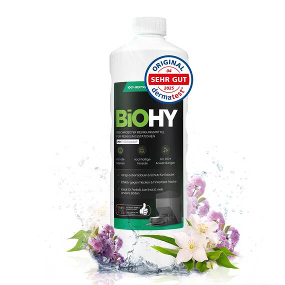 BiOHY Wischroboter Reinigungsmittel für Reinigungsstationen mit Frühlingsduft (1l Flasche) | Verlängert die Lebensdauer der Absaugstation | Schaumarmes Bodenreiniger Konzentrat