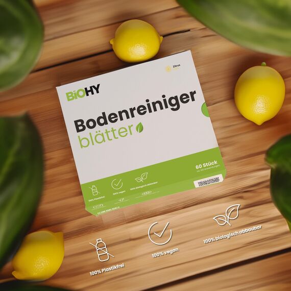 BiOHY Bodenreiniger Blätter (6 x 60 Stück) | Bodenreiniger Konzentrat Alternative | Wasserlöslich & Geeignet für Holz, Laminat, Fliesen, PVC für maschinelle & manuelle Bodenreinigung