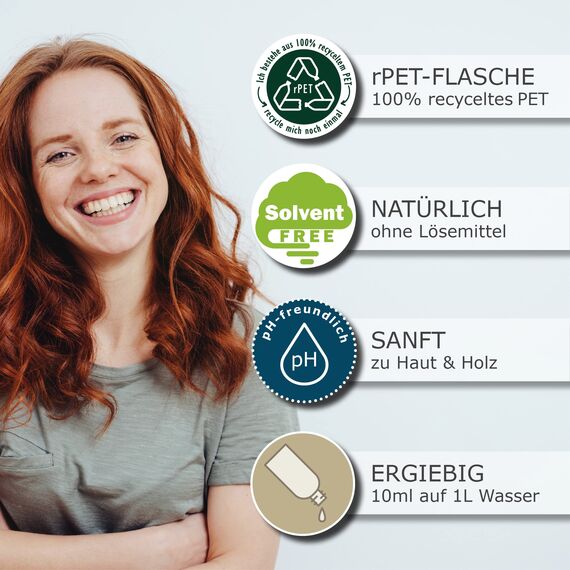 OLI-NATURA Holzseife 1 Liter - Natürliches Reinigungsmittel für geölte und gewachste Holzoberflächen - Ideal für Parkett, Holzmöbel und Treppen