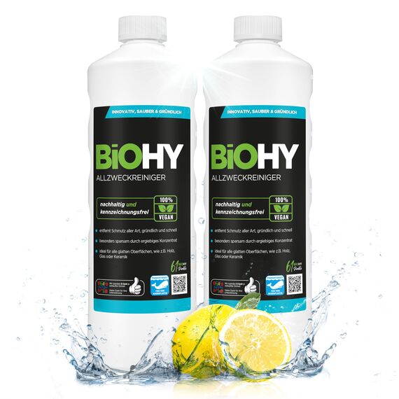 BiOHY Allzweckreiniger (2 x 1 liter) | Bodenreiniger Konzentrat | Bio Allesreiniger für Haushalt und Gewerbe mit universaler Anwendung | schnell und effektiv | Kalkreiniger Konzentrat