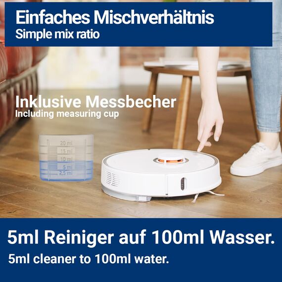 6x 1000ml Wischroboter Reinigungsmittel Konzentrat | extra frischer Duft | streifenfrei & schaumarm + Dosierbecher | Bodenreiniger u.v.m.
