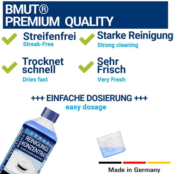 6x 1000ml Wischroboter Reinigungsmittel Konzentrat | extra frischer Duft | streifenfrei & schaumarm + Dosierbecher | Bodenreiniger u.v.m.