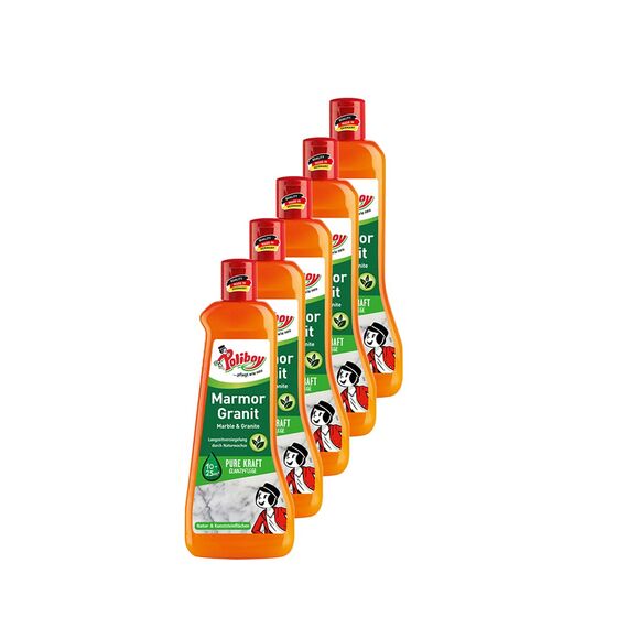 POLIBOY Marmor Granit Pflege - Imprägnierendes Pflegemittel für Naturstein - Glanzpolitur mit Schutzwirkung - 5x 500 ml - Made in Germany