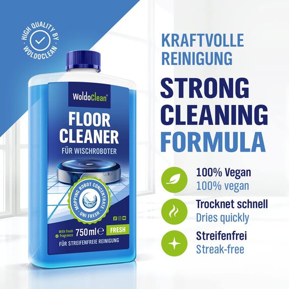 WoldoClean Wischroboter Bodenreiniger Konzentrat 750 ml - streifenfrei für alle Hartböden & Wischroboter, frischer Duft