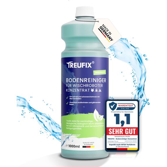 Treufix Bodenreiniger für Wischroboter Reinigungsmittel Konzentrat 1L | Kompatibel mit allen Wisch- & Saugroboter mit Nass Funktion für streifenfreie und schaumarme Sauberkeit | Made in DE