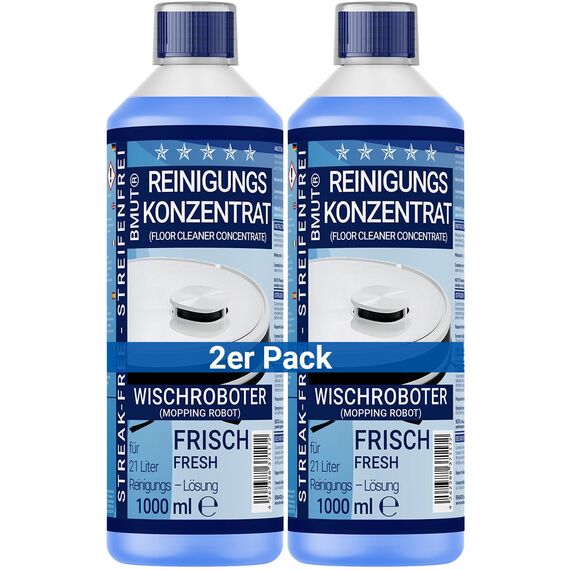 2x 1000ml Wischroboter Reinigungsmittel Konzentrat | extra frischer Duft | streifenfrei & schaumarm + Dosierbecher | Bodenreiniger u.v.m.