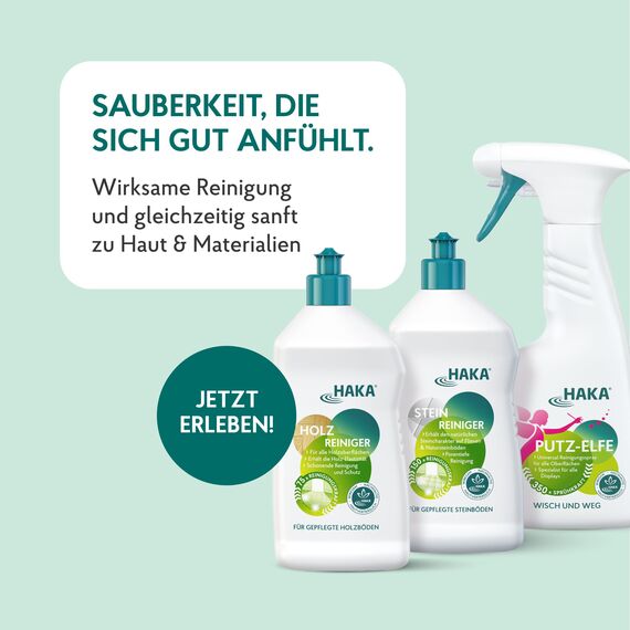 HAKA Glanzreiniger, 2x 750 ml, 2-in-1 Bodenreiniger & Glanzpflege, reinigt streifenfrei und verleiht langanhaltenden Bodenglanz, Allzweckreiniger für versiegelte Böden, pH-neutral, Frischeduft