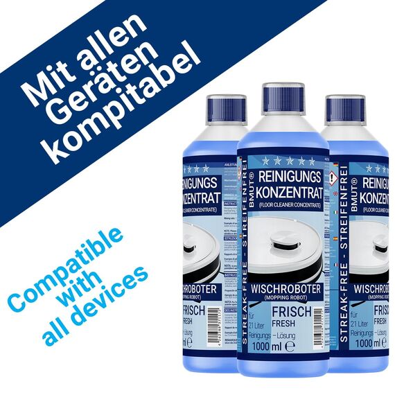 2x 1000ml Wischroboter Reinigungsmittel Konzentrat | extra frischer Duft | streifenfrei & schaumarm + Dosierbecher | Bodenreiniger u.v.m.