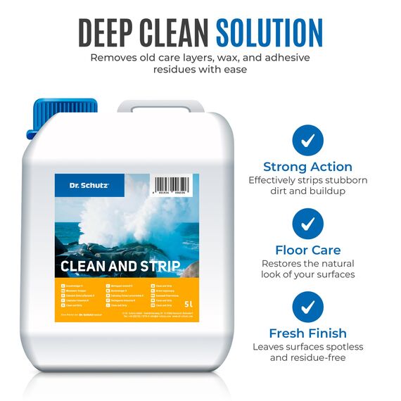 Dr. Schutz Grundreiniger R 5 L für elastische Bodenbeläge | Bodenreiniger für Vinyl, PVC, CV, Linoleum, Naturstein, Kunststein, Kautschuk | Kunststoffreiniger, WPC-Reiniger, Fliesenreiniger