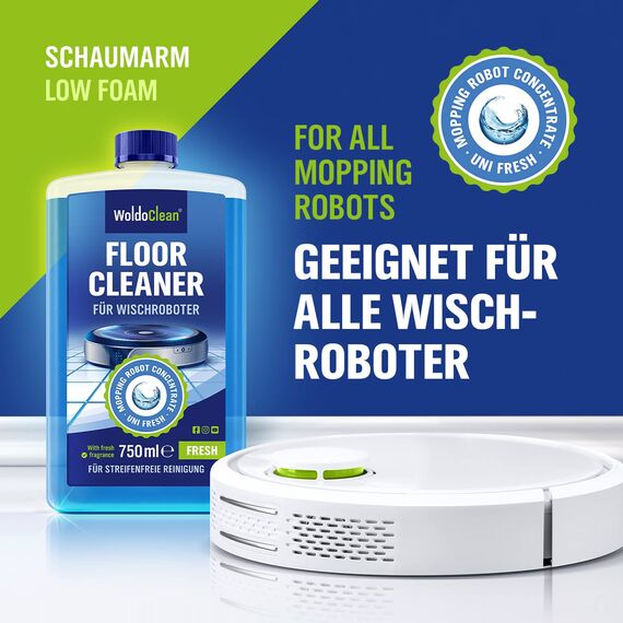 WoldoClean Wischroboter Bodenreiniger Konzentrat 750 ml - streifenfrei für alle Hartböden & Wischroboter, frischer Duft