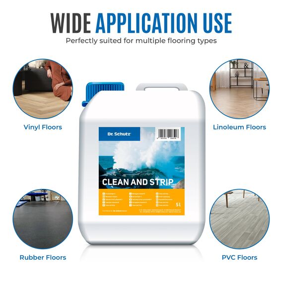 Dr. Schutz Grundreiniger R 5 L für elastische Bodenbeläge | Bodenreiniger für Vinyl, PVC, CV, Linoleum, Naturstein, Kunststein, Kautschuk | Kunststoffreiniger, WPC-Reiniger, Fliesenreiniger