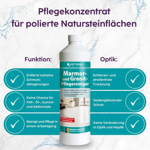 HOTREGA Marmor und Granit Pflegereiniger 3x 1 Liter | Konzentrat für streifenfreie Natursteinpflege | Ideal für Marmor & polierte Granitoberflächen