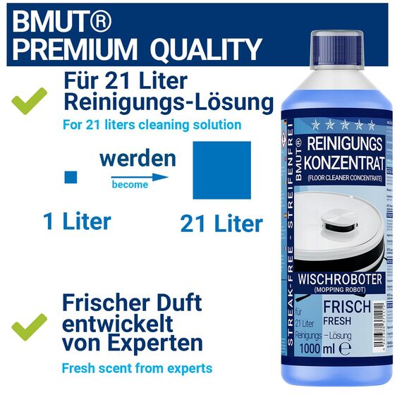 6x 1000ml Wischroboter Reinigungsmittel Konzentrat | extra frischer Duft | streifenfrei & schaumarm + Dosierbecher | Bodenreiniger u.v.m.