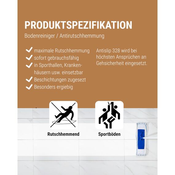 Lorito Antislip Rutschhemmer 328 12 x 1L - Anti-Rutsch-Flüssigkeit für Fliesen, Laminat, Parkett, Marmor, Granit, Sporthallen, Sportböden, PVC, Gummi, Linoleum & Polyolefin