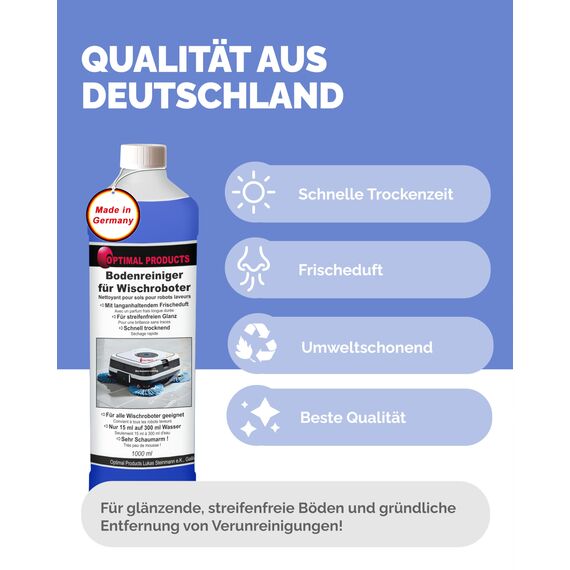 Bodenreiniger für Wischroboter (2 x 1 L Flasche) Reinigungsmittel Konzentrat für alle Wisch & Saugroboter mit Nass-Funktion | Schaumarm & Streifenfrei | mit ausgeprägtem Frischeduft