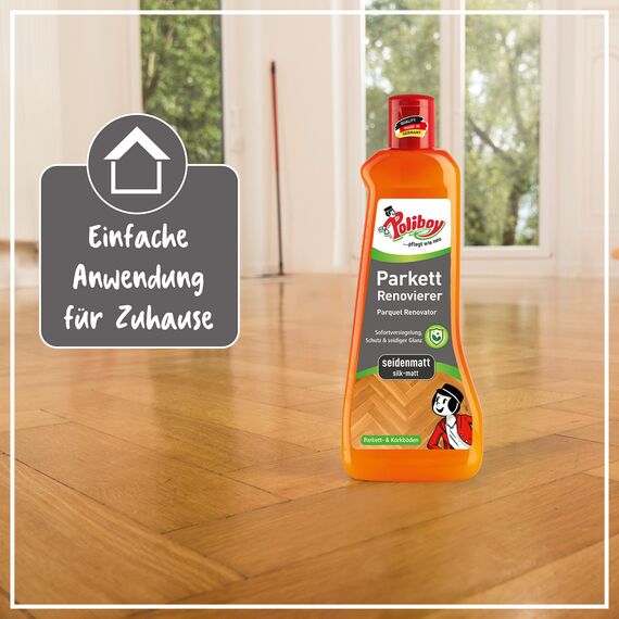 Poliboy - Parkett Renovierer Seidenmatt - für strapazierte Holz- und Korkböden - Bodenreinigung - 5er Pack - 5x500ml (2,5 Liter) - Made in Germany