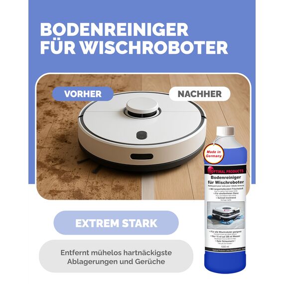 Bodenreiniger für Wischroboter (2 x 1 L Flasche) Reinigungsmittel Konzentrat für alle Wisch & Saugroboter mit Nass-Funktion | Schaumarm & Streifenfrei | mit ausgeprägtem Frischeduft