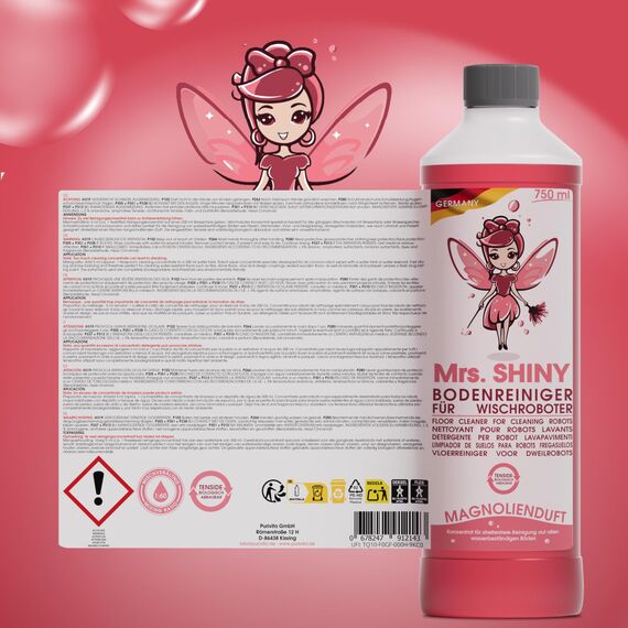 Mrs. SHINY - Wischroboter Reinigungsmittel mit Magnolienduft - streifenfreie Sauberkeit & schnelles Trocknen - Bodenreiniger Wischroboter - Kompatibel mit allen Saugwischern - 750ml