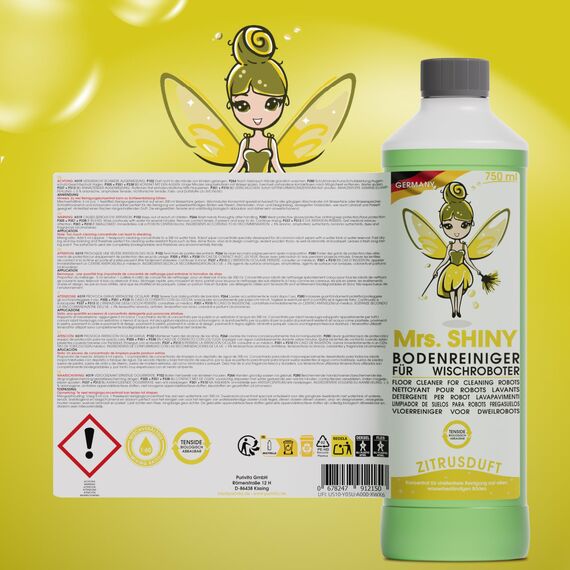 Mrs. SHINY - Wischroboter Reinigungsmittel mit Frischeduft - streifenfreie Sauberkeit & schnelles Trocknen - Bodenreiniger Wischroboter - Kompatibel mit allen Saugwischern - 750ml (Zitrone)