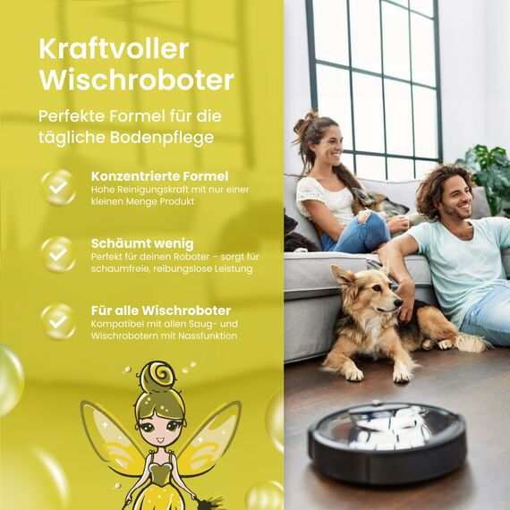 Mrs. SHINY - Wischroboter Reinigungsmittel mit Frischeduft - streifenfreie Sauberkeit & schnelles Trocknen - Bodenreiniger Wischroboter - Kompatibel mit allen Saugwischern - 750ml (Zitrone)