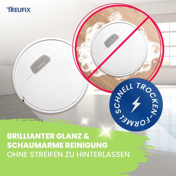 Treufix Bodenreiniger für Wischroboter Reinigungsmittel Konzentrat 1L | Kompatibel mit allen Wisch- & Saugroboter mit Nass Funktion für streifenfreie und schaumarme Sauberkeit | Made in DE