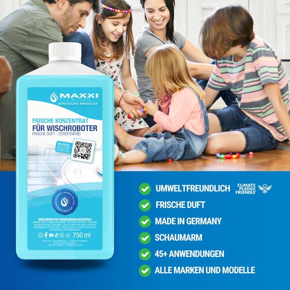 Maxxi Clean | 2x 750 ml Bodenreiniger mit Frische-Duft | geeignet für alle Wischroboter | Universal Reiniger Konzentrat | Wischflüssigkeit für Boden, Parkett, Fliesen | Saugwischer-Reinigungsmittel