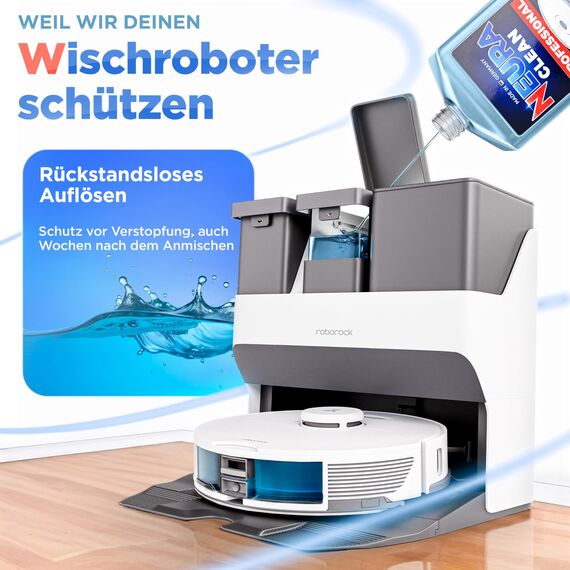 NeuraClean Bodenreiniger Wischroboter Reinigungsmittel [Extra Stark] Schaumarm 750ml - Saugroboter Reinigungsmittel für streifenfreie Reinigung mit Duft - Reiniger für Saugwischer aller Art
