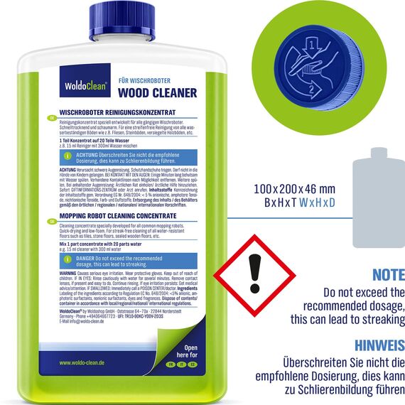 WoldoClean Reinigungsmittel für Wischroboter 750 ml – Holzböden und Dielen mit Frischeduft