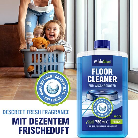 WoldoClean Wischroboter Bodenreiniger Konzentrat 750 ml - streifenfrei für alle Hartböden & Wischroboter, frischer Duft