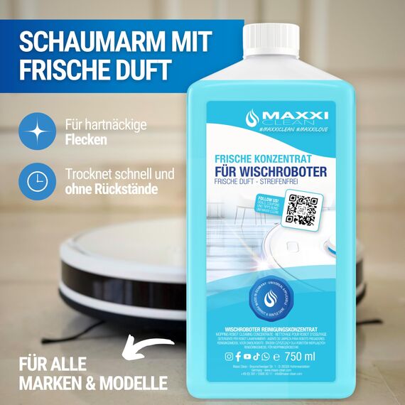 Maxxi Clean | 2x 750 ml Bodenreiniger mit Frische-Duft | geeignet für alle Wischroboter | Universal Reiniger Konzentrat | Wischflüssigkeit für Boden, Parkett, Fliesen | Saugwischer-Reinigungsmittel