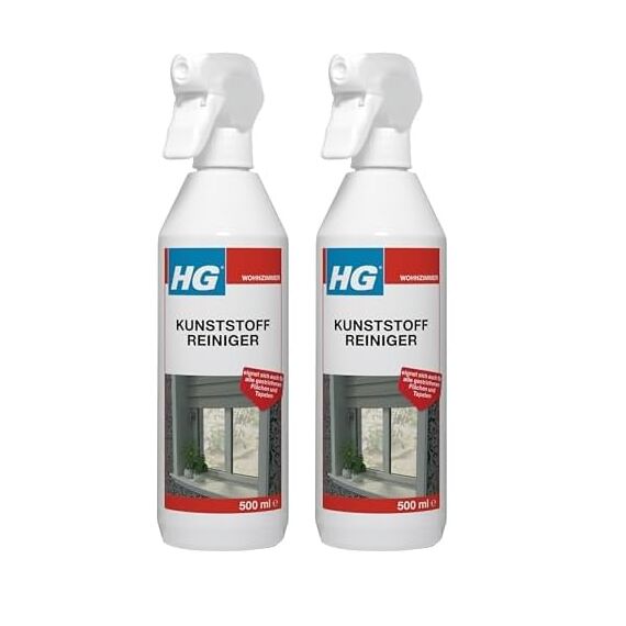 HG Kunststoff Reiniger, leistungsfähiger Reiniger für Kunststoffe und Kunststoff-Fenster zur schnellen, effektiven Reinigung von Kunststoffen aller Art, 500 ml (Packung mit 2)