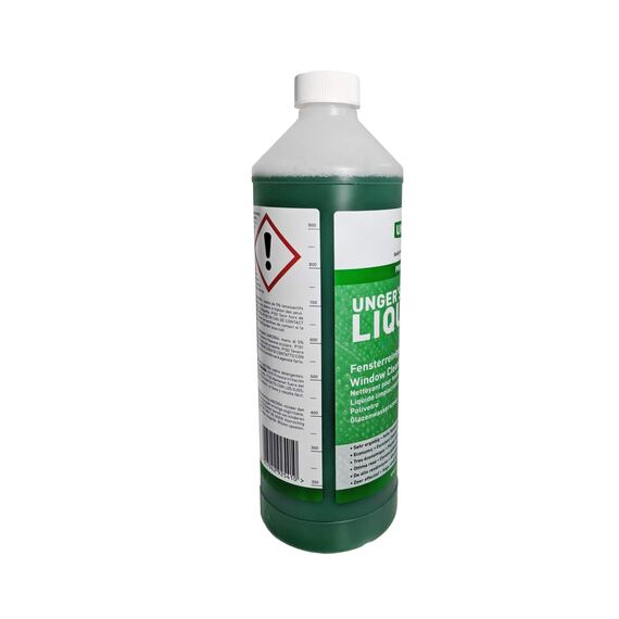 UNGER Glasreiniger UNGER’s Liquid (1 Liter, Konzentrat, Mischverhältnis 1:100, pH-neutral, streifenfreie Fenster, Sicherheitsverschluss, Dosierungs-Skala) FR100