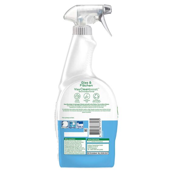 Viss Cleanboost Glasreiniger Universal Glas & Flächen Reinigungsmittel für streifenfreien Glanz und stark gegen Fingerabdrücke 750 ml