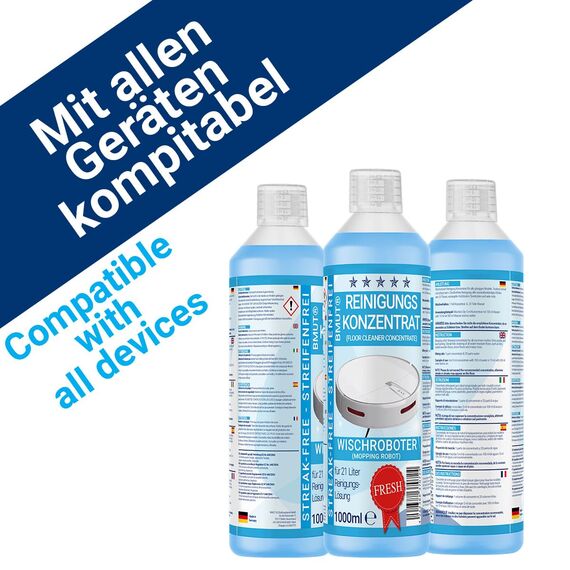 2x 1000ml Wischroboter Reinigungsmittel Konzentrat mit Frische-Duft & Dosierbecher | Streifenfrei & schaumarm | Saugwischer | Bodenreiniger
