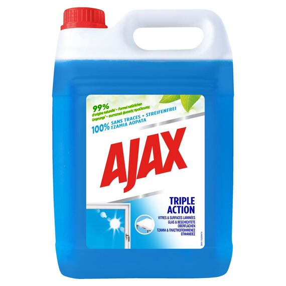 Ajax Glasreiniger 3-Fach Aktiv 5L - Kansiter zum einfachen Nachfüllen der Sprühflasche, 100% streifenfrei, ideal für Büro, Betrieb, Praxis oder zu Hause