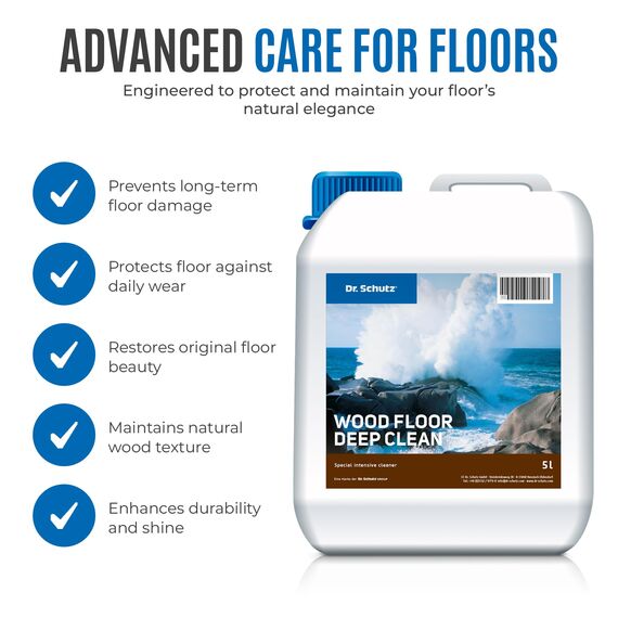 Dr. Schutz Intensivreiniger 5 L für Parkett & Kork | Parkettreiniger löst hartnäckigen Schmutz und Fettflecken von versiegelten, geölten, gewachsten Böden | Holzboden Reiniger | Parkett Reinigung