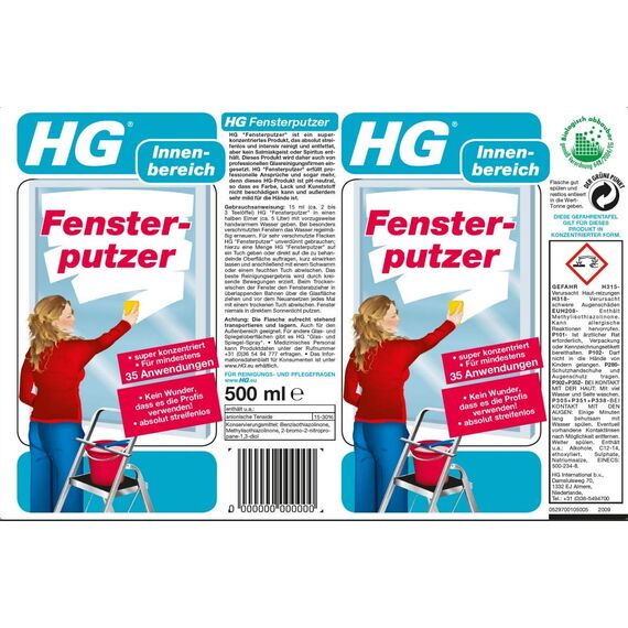 HG Fensterreiniger, professionelles Konzentrat, streifenfreier Glanz – 500 ml