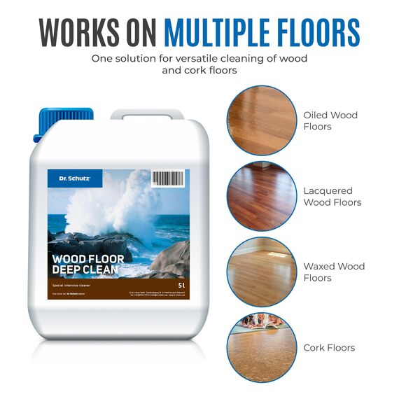 Dr. Schutz Intensivreiniger 5 L für Parkett & Kork | Parkettreiniger löst hartnäckigen Schmutz und Fettflecken von versiegelten, geölten, gewachsten Böden | Holzboden Reiniger | Parkett Reinigung