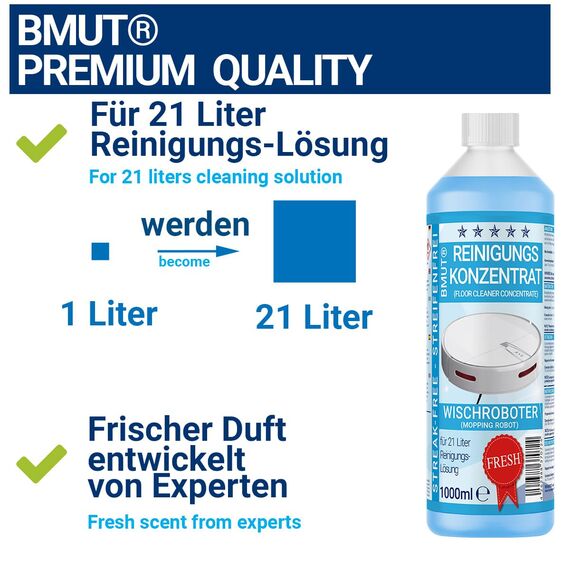 2x 1000ml Wischroboter Reinigungsmittel Konzentrat mit Frische-Duft & Dosierbecher | Streifenfrei & schaumarm | Saugwischer | Bodenreiniger