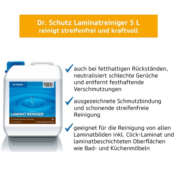Dr. Schutz Laminatreiniger 5 L | Laminat Bodenreiniger | Bodenpflege Laminat | entfernt Schmutz, Fett und Schuhabriebe | Laminatboden Reiniger | Laminat Pflege | Laminatpflegemittel