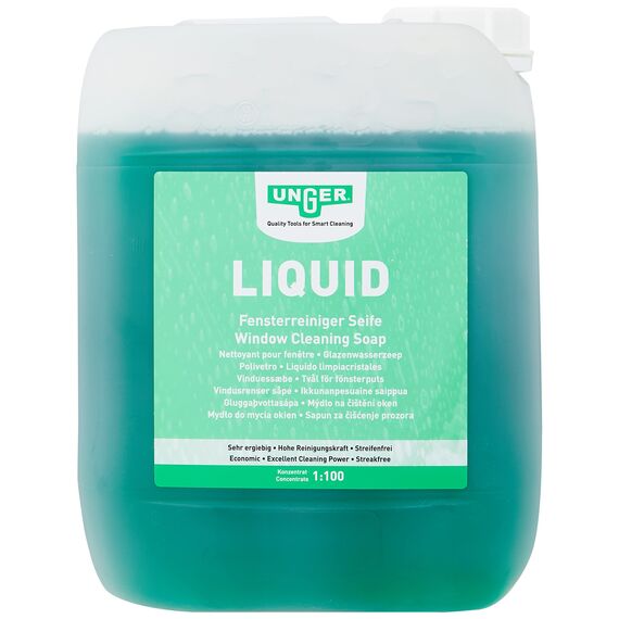 UNGER Glasreiniger UNGER’s Liquid (5 Liter, Konzentrat, Mischverhältnis 1:100, pH-neutral, streifenfreie Fenster, Sicherheitsverschluss, Dosierungs-Skala) FR500