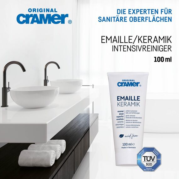 Cramer Emaille Keramik Badreiniger 100 ml (Email-Star) - säurefreier Intensivreiniger für Badewanne, Dusche, Waschbecken - besonders schonender und wirkungsvoller Spezialreiniger für Küche & Bad