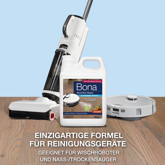 Bona Reinigungsmittel Wischroboter Saugroboter 2,5 L Holzbodenreiniger Konzentrat mit Zedernholz-Duft Parkettreiniger pflanzliche Basis, Nass und Trockensauger