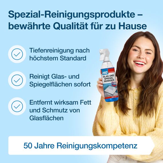 HG Glas- & Spiegelreiniger, streifenfreier Glasreiniger, entfernt schnell Fett & Schmutz von Fenstern und Oberflächen, Sprühflasche - 500 ml