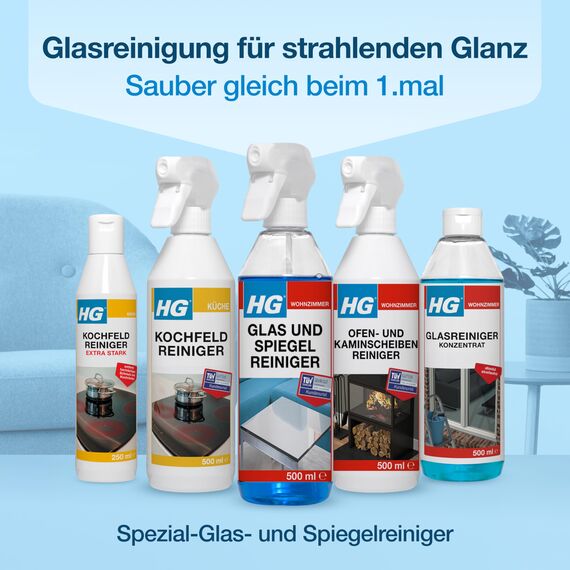 HG Glas- & Spiegelreiniger, streifenfreier Glasreiniger, entfernt schnell Fett & Schmutz von Fenstern und Oberflächen, Sprühflasche - 500 ml
